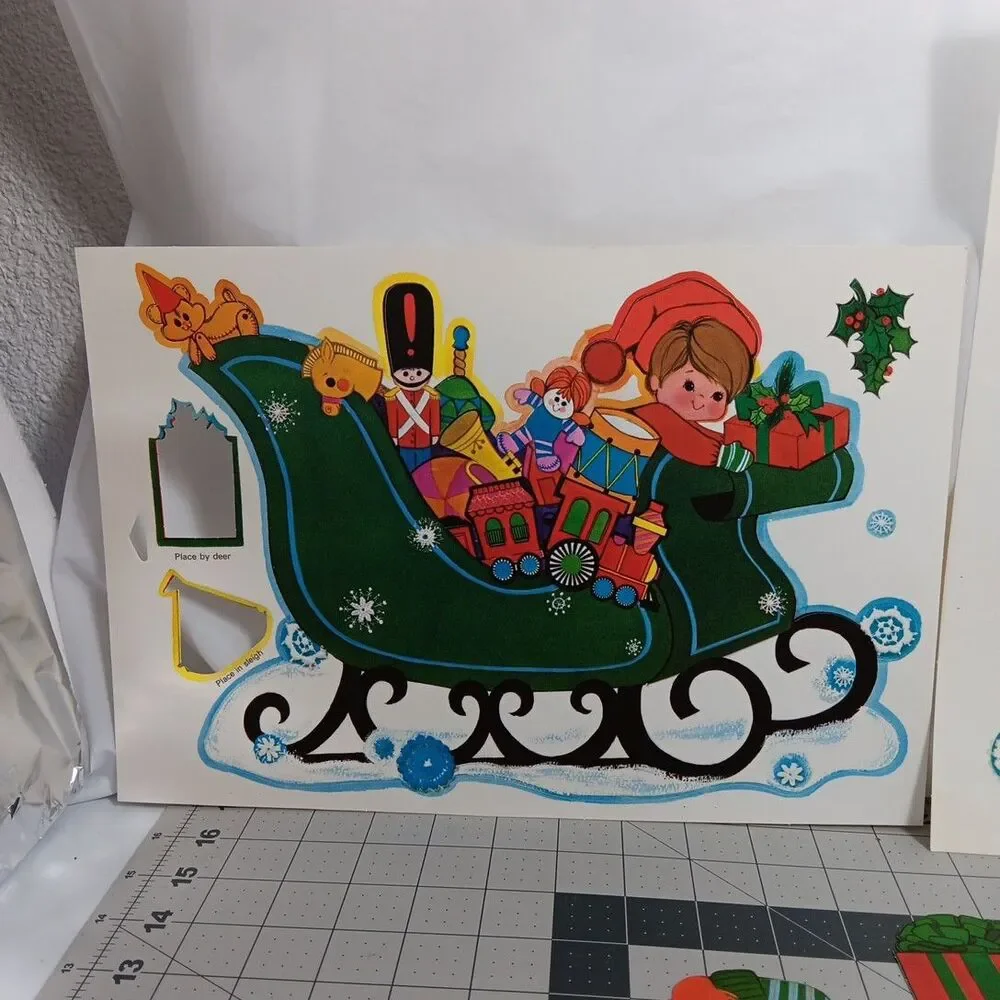 Hallmark Cutouts Christmas Santa Rudolph Reindeer Sleigh Lot Vintage Incomplete